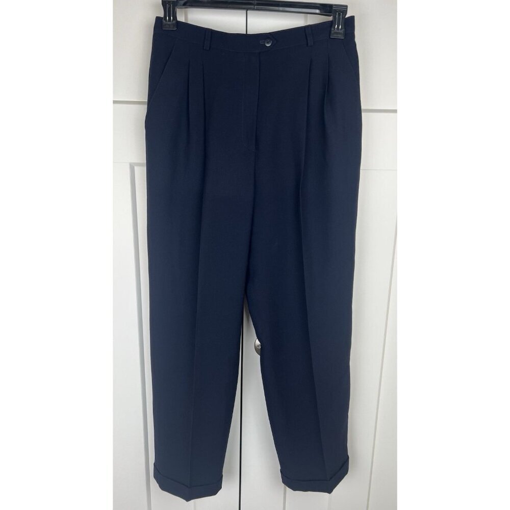 Lauren Ralph Lauren Vintage 100% Wool Navy Trousers 14P Pleated Lined Pants